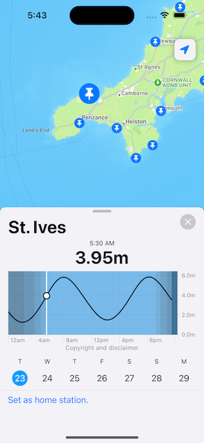 Home Tide showing the day's tides for St Ives.