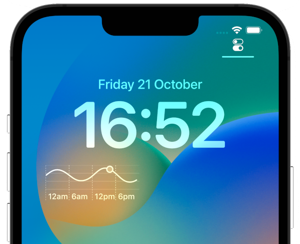 The lock screen widget, showing the day's tides.